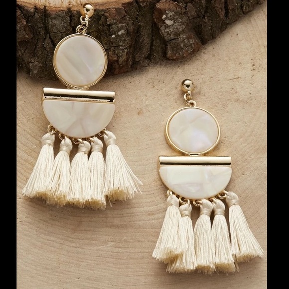 Jewelry - Tassel Charm Dangle Statement Drop Cream Earrings